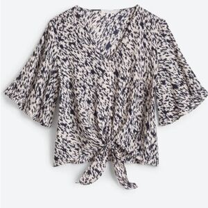 Krisantha Tie Front Blouse by Lush, medium, black beige print, 10/10 worn once